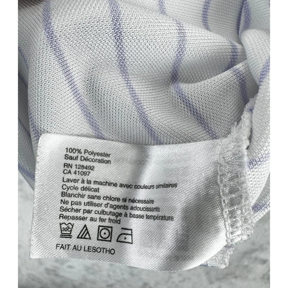 Greg Norman Mens Polo Shirt XL White Purple Striped Baltusrol Golf Play Dry Logo
